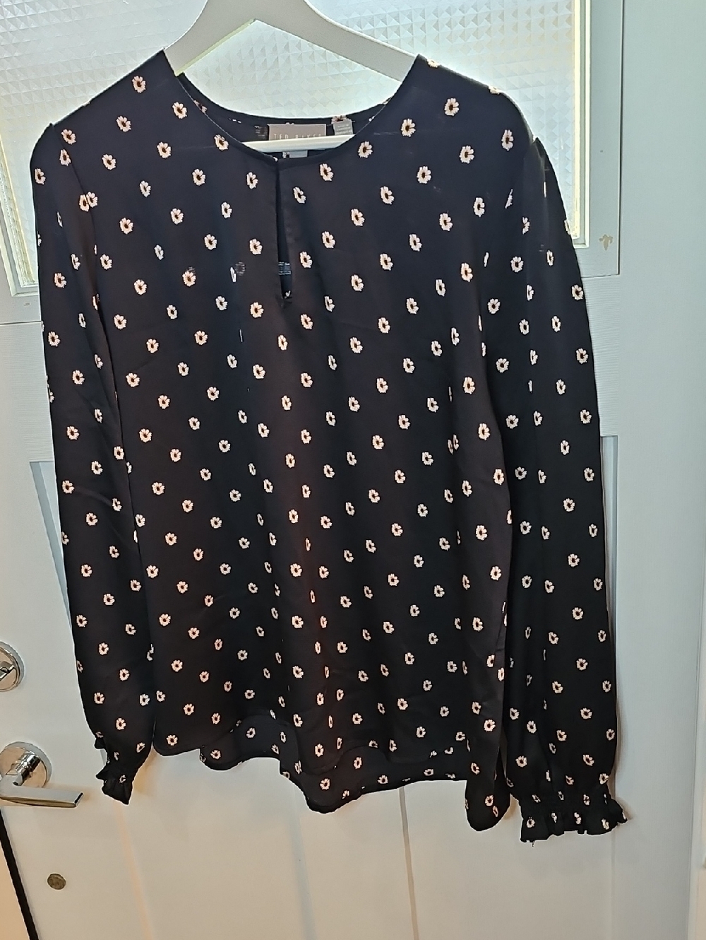Ted Baker Black Blouse with Pale Pink Floral Dots